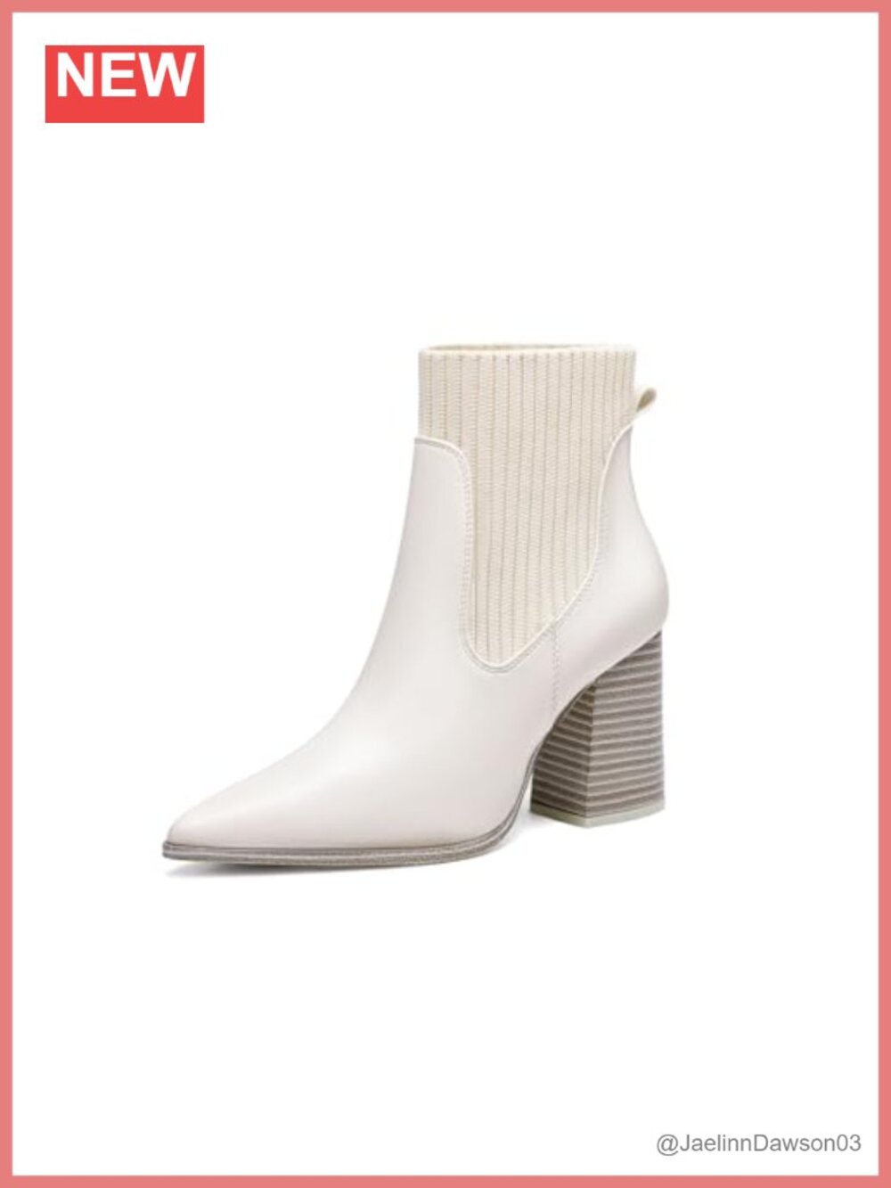 Faux Leather Knit Ankle Booties Pointed Toe Chunky Heel Sock Chelsea Dress Boots
